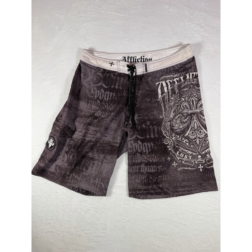 Affliction‎ Men's Board Shorts Gothic Cross Surf Skate Y2K Size 38